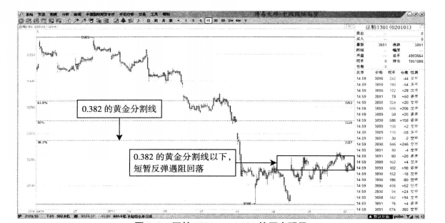 豆粕1301合约黄金分割线实例