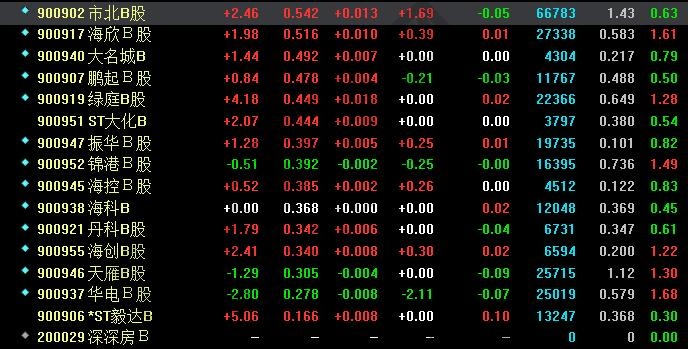 B股股票代码和股票价格
